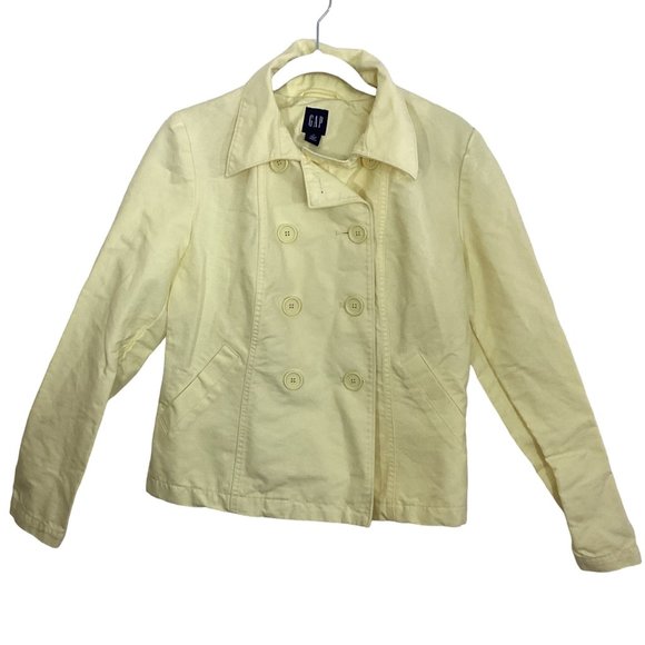 Gap Cotton Canvas Double Breasted Jacket Pale Yellow Size Medium - Picture 1 of 10